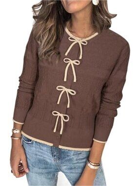 Women's Long Sleeve Crewneck Cute Cardigan Sweater